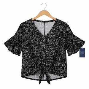 Kristin Nicole Polka Dot Tie Front Blouse Puff Bell Sleeve 1X NWT